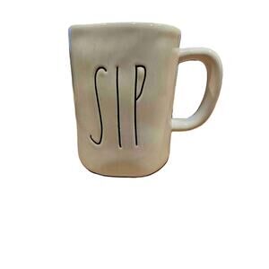 Rae Dunn Magenta Big M White Cream Color Printed Text SIP Style Mug